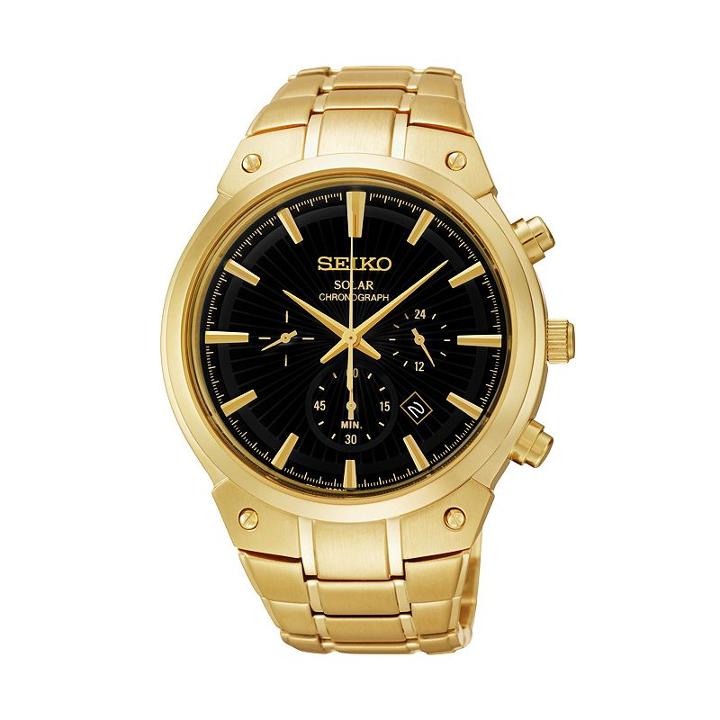 Seiko Men's Stainless Steel Solar Chronograph Watch, Gold