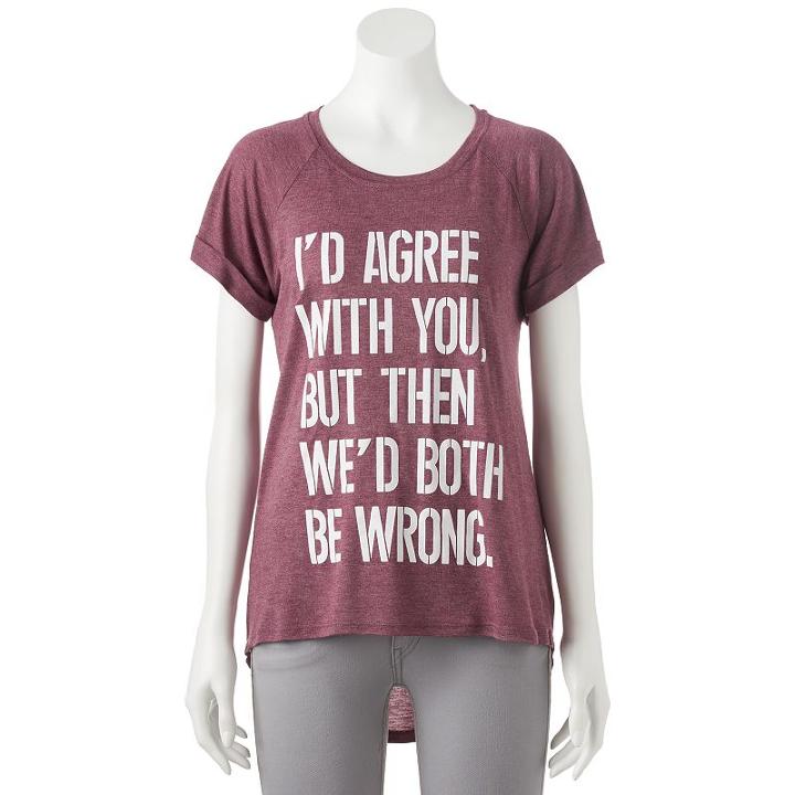 Juniors' I'd Agree With You High-low Graphic Tee, Girl's, Size: Small, Purple Oth