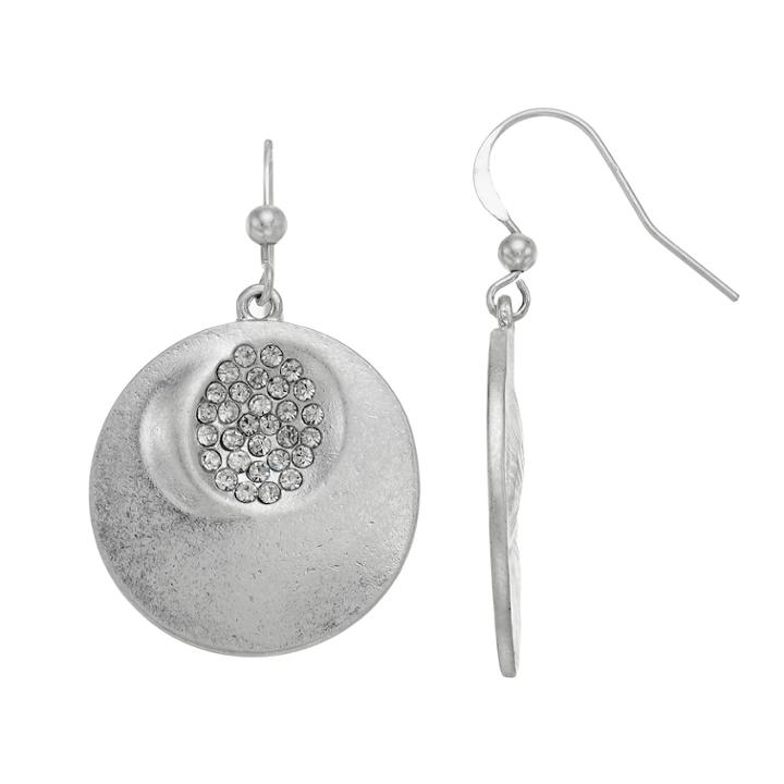 Burnished Disc Nickel Free Drop Earrings, Women's, Silver