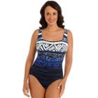 Women's Great Lengths Babaloo Tummy Slimmer Geometric One-piece Swimsuit, Size: 8, Blue