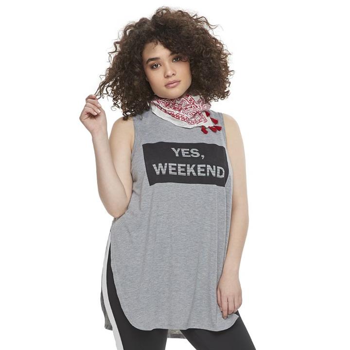 Madden Nyc Juniors' Plus Size Yes, Weekend Muscle Tank, Girl's, Size: 3xl, Dark Grey