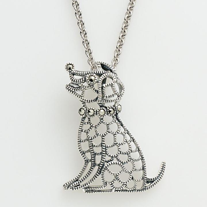 Lavish By Tjm Sterling Silver Dog Pendant - Made With Swarovski Marcasite, Women's, Grey