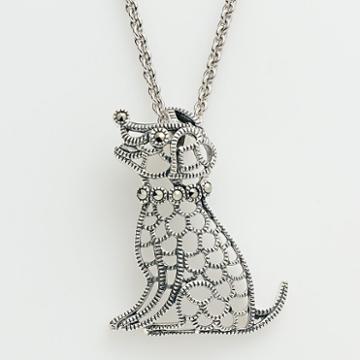Lavish By Tjm Sterling Silver Dog Pendant - Made With Swarovski Marcasite, Women's, Grey