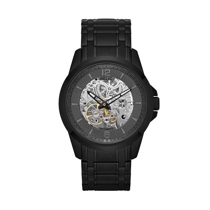Relic Men's Stainless Steel Automatic Skeleton Watch, Size: Large, Black