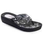 Candie's&reg; Women's Floral Simulated Pearl Wedge Flip-flops, Size: Xl, Black