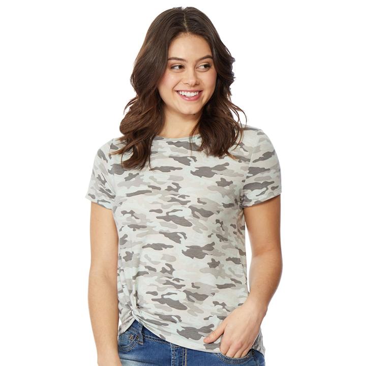 Juniors' Wallflower Knot-front Tee, Teens, Size: Large, Blue Camo