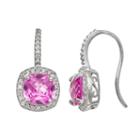 Sterling Silver Lab-created Pink And White Sapphire Halo Drop Earrings, Women's