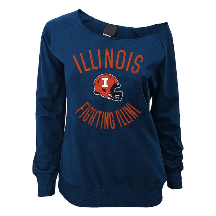 Juniors' Illinois Fighting Illini Flashdance Slouch Crewneck, Teens, Size: Large, Dark Blue