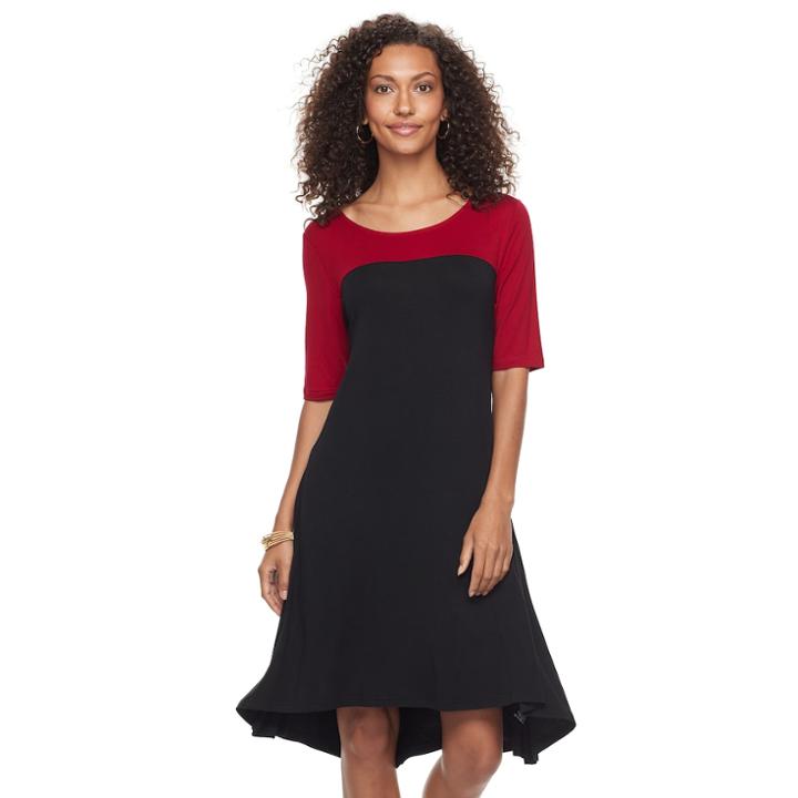 Women's Nina Leonard Colorblocked Trapeze Dress, Size: Small, Red Other