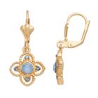 14k Gold Plated Blue Crystal Flower Drop Earrings, Women's