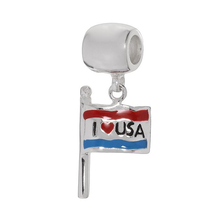 Individuality Beads Sterling Silver I Love Usa Flag Charm, Women's, Multicolor