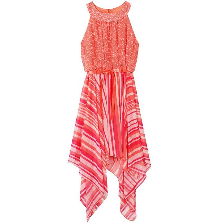 Girls 7-16 Speechless Polka-dot & Striped Mixed Print Halter Top Sharkbite Hem Dress, Girl's, Size: 8, Ovrfl Oth