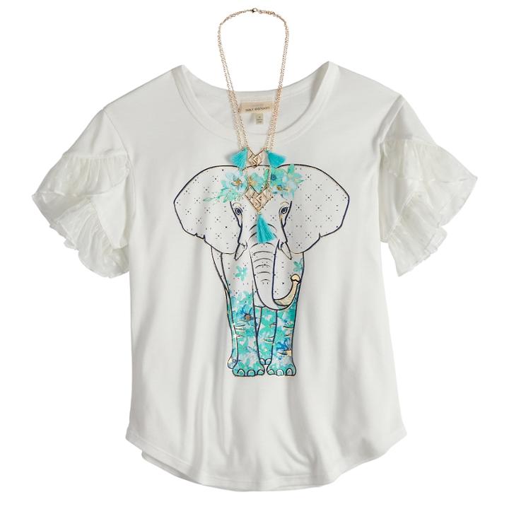 Girls 7-16 Self Esteem Tiered Sleeve Graphic Tee With Necklace, Size: Small, White