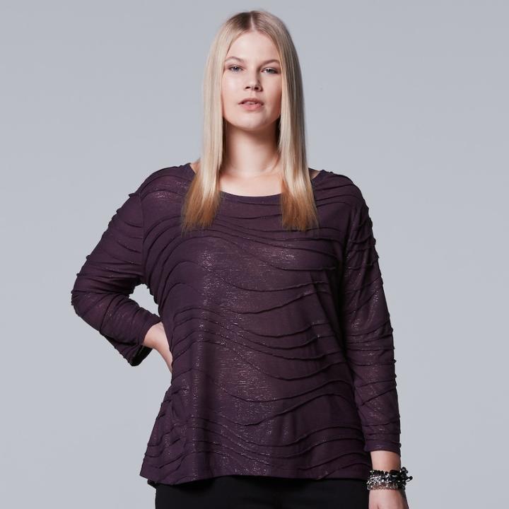 Plus Size Simply Vera Vera Wang Foil Accent Jacquard Tee, Women's, Size: 3xl, Purple