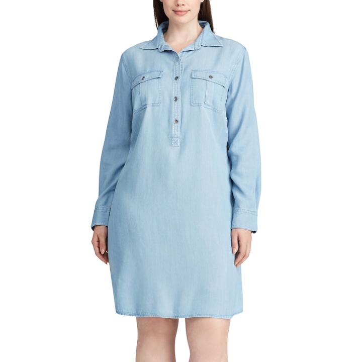 Plus Size Chaps Twill Long Sleeve Shirt Dress, Women's, Size: 1xl, Blue