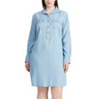 Plus Size Chaps Twill Long Sleeve Shirt Dress, Women's, Size: 1xl, Blue
