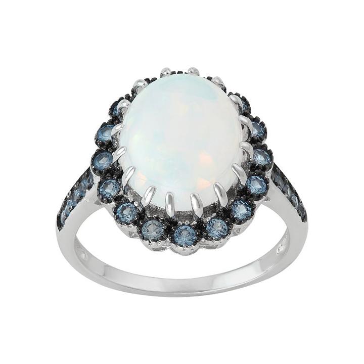 Sterling Silver Simulated White Opal & Cubic Zirconia Halo Ring, Women's, Size: 6