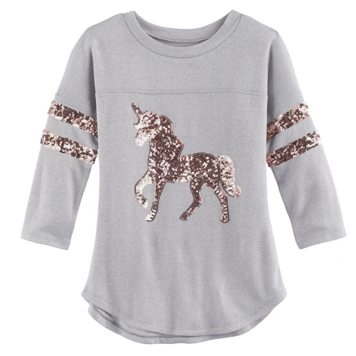Girls 7-16 Miss Chievous Sequin Applique Fleece-lined Top, Size: Large, Light Grey