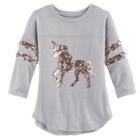 Girls 7-16 Miss Chievous Sequin Applique Fleece-lined Top, Size: Large, Light Grey