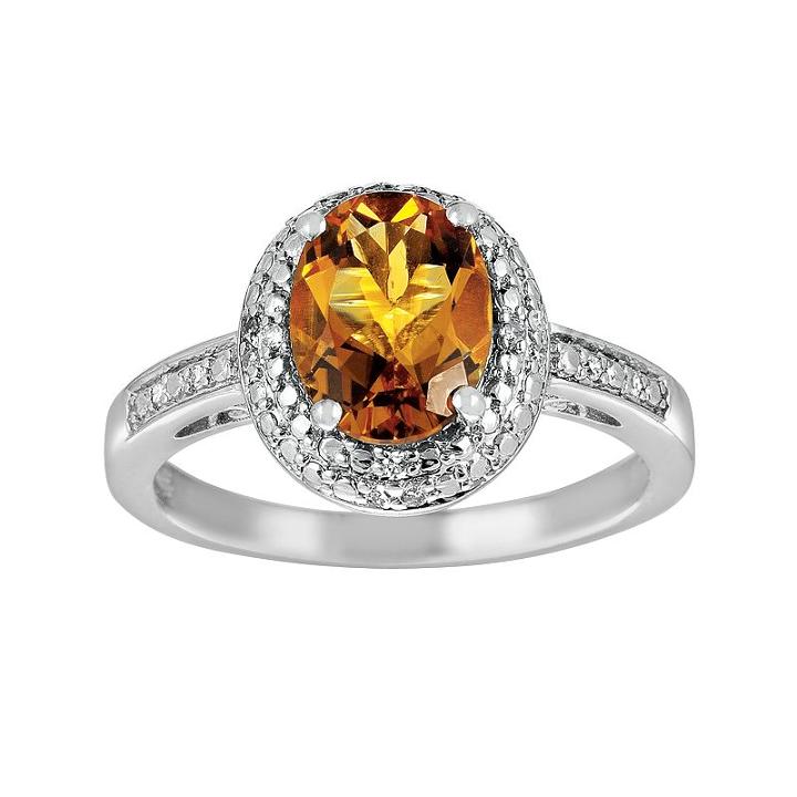 Sterling Silver Citrine And Diamond Accent Oval Ring, Women's, Size: 7, Orange