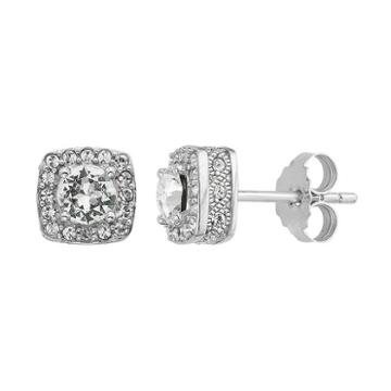 Diamond Splendor Sterling Silver Crystal & Diamond Accent Square Halo Stud Earrings, Women's, White