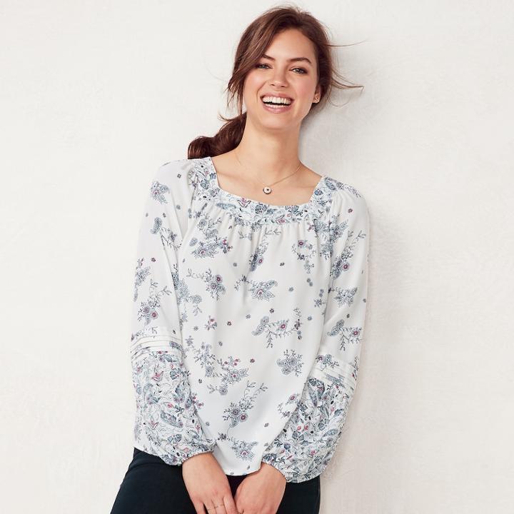 Women's Lc Lauren Conrad Love, Lauren Shirred Peasant Top, Size: Xl, White