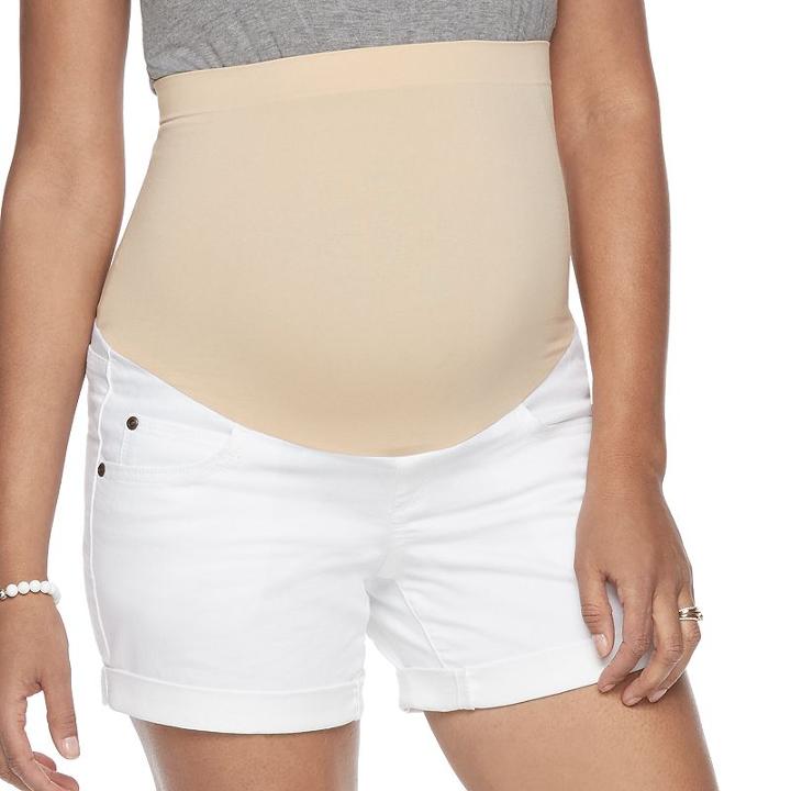 Maternity A:glow Belly Panel Cuffed Jean Shorts, Women's, Size: 18-mat, White