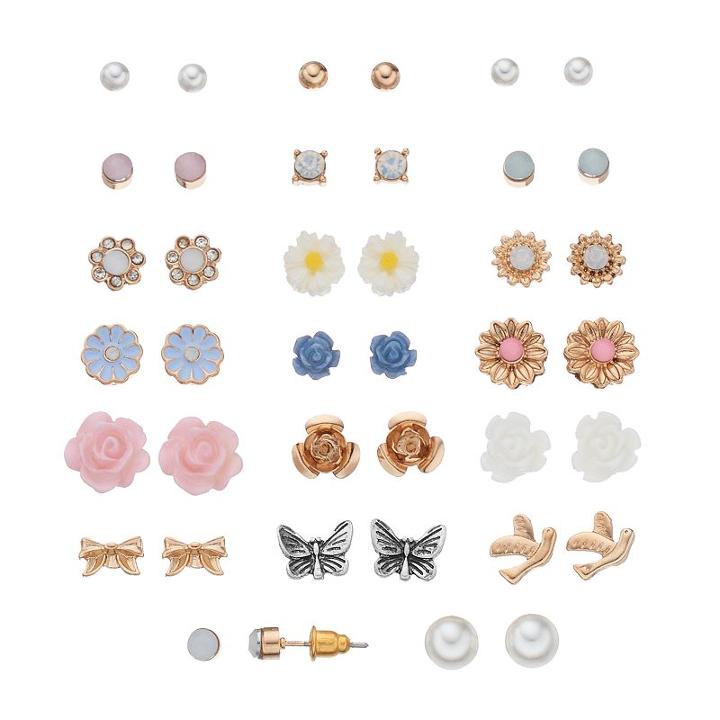 Mudd&reg; Flower, Butterfly, Bird & Bow Nickel Free Stud Earring Set, Women's, Pink
