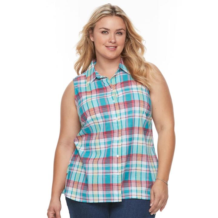 Plus Size Women's Croft & Barrow&reg; Button-front Sleeveless Shirt, Size: 1xl, Blue (navy)