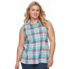 Plus Size Women's Croft & Barrow&reg; Button-front Sleeveless Shirt, Size: 1xl, Blue (navy)