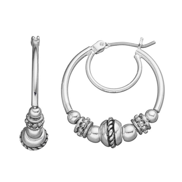 Napier Beaded Silver Tone Layered Hoop Earrings, Women's