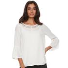 Women's Elle&trade; Inset Lace Embellished Top, Size: Small, White Oth