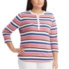 Plus Size Chaps Tie Dye Henley Top, Women's, Size: 3xl, Pink