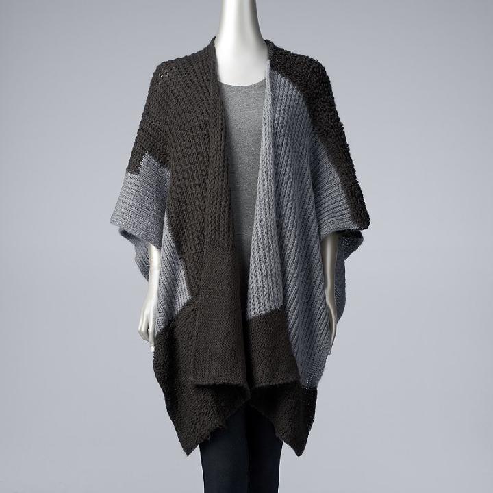 Simply Vera Vera Wang Patchwork Knit Ruana, Women's, Grey Other