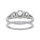 Diamond Halo Engagement Ring Set In 10k White Gold (1/2 Carat T.w.), Women's, Size: 8.50