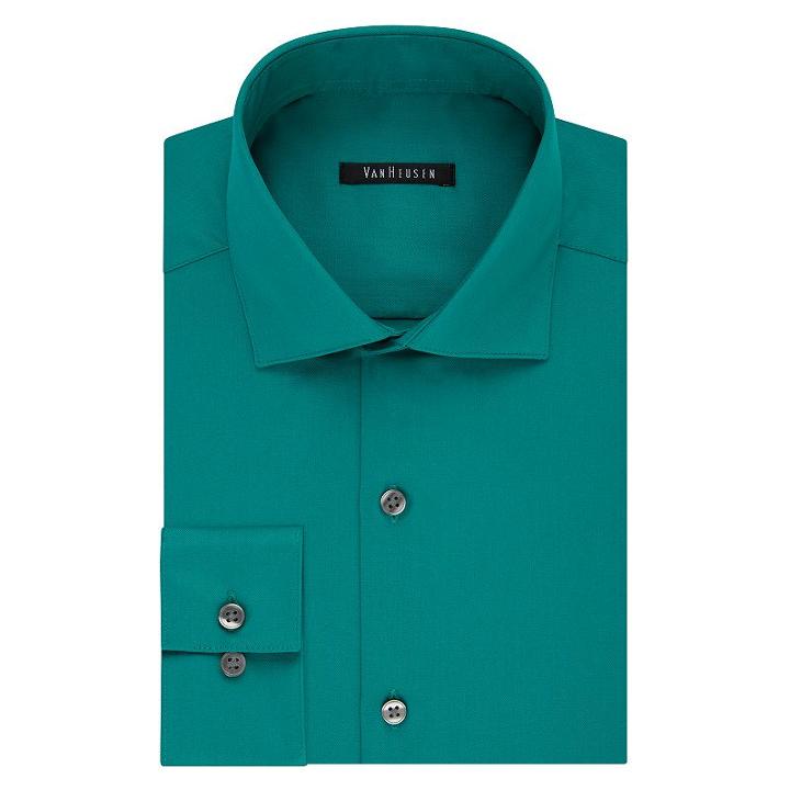 Men's Van Heusen Slim-fit Lux Sateen No-iron Dress Shirt, Size: 15.5-34/35, Brt Green