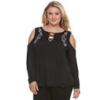 Plus Size Rock & Republic&reg; Floral Embroidered Cold-shoulder Top, Women's, Size: 3xl, Black