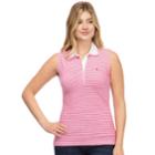 Women's Izod Striped Pique Sleeveless Polo, Size: Large, Pink