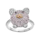 Sophie Miller Two Tone Sterling Silver Cubic Zirconia Pig Ring, Women's, Size: 7, Pink