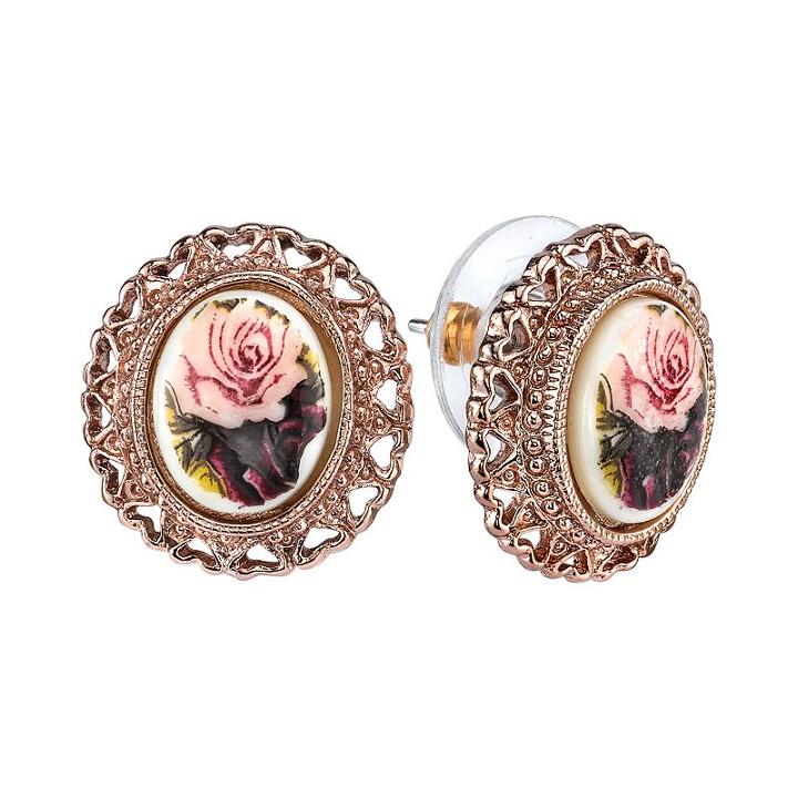 1928 Flower And Heart Button Stud Earrings, Women's