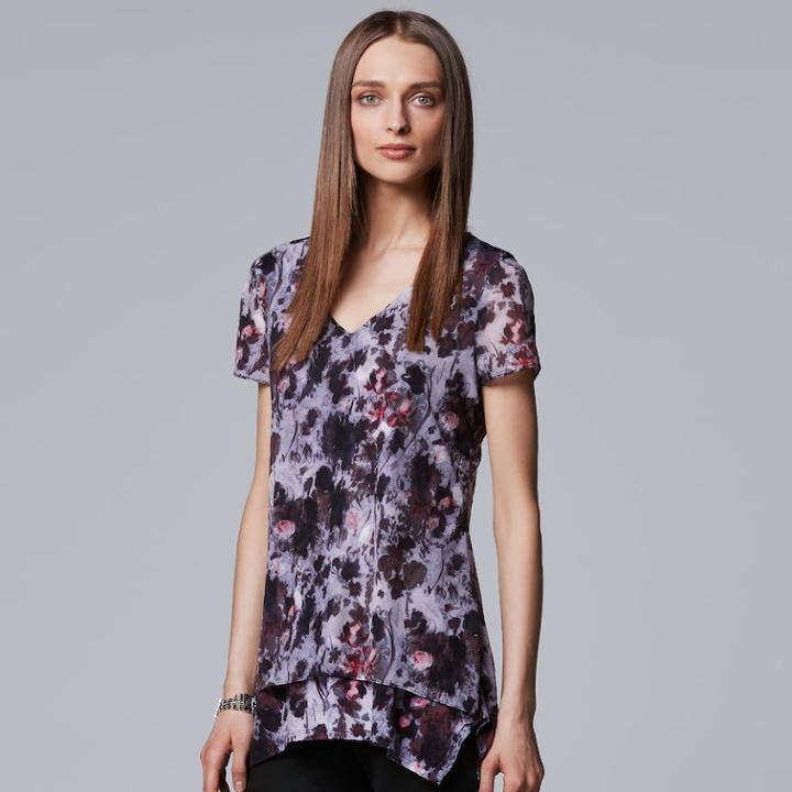 Women's Simply Vera Vera Wang Print Tiered Hem Tee, Size: Xl, Med Grey