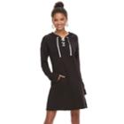 Juniors' So&reg; Lace-up Hooded Long Sleeve Dress, Teens, Size: Small, Black