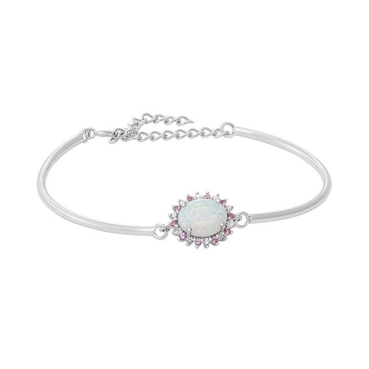 Lab-created Opal & Gemstone Sterling Silver Bangle Bracelet, Women's, Size: 7.25, Pink