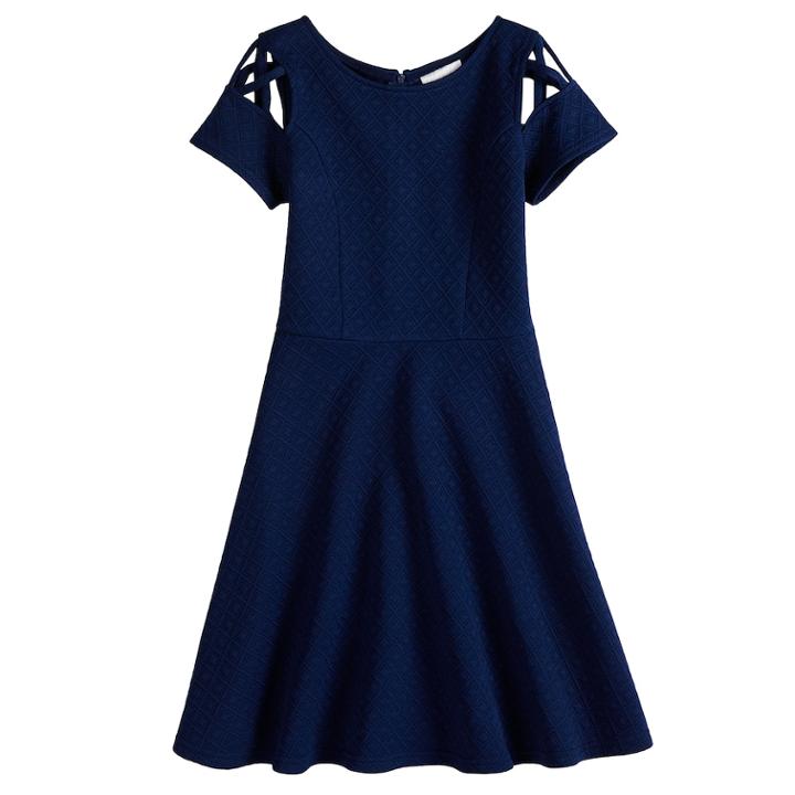 Girls 7-16 Lavender Lattice Cap Sleeve Skater Dress, Size: 10, Dark Blue
