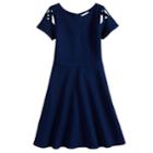 Girls 7-16 Lavender Lattice Cap Sleeve Skater Dress, Size: 10, Dark Blue