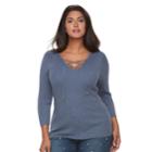 Plus Size Jennifer Lopez Ribbed Crisscross Tee, Women's, Size: 3xl, Med Blue