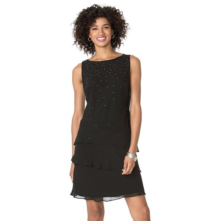 Women's Chaps Tiered Georgette Shift Evening Dress, Size: 12, Black
