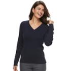 Women's Croft & Barrow&reg; Essential Cable Knit V-neck Sweater, Size: Medium, Dark Blue
