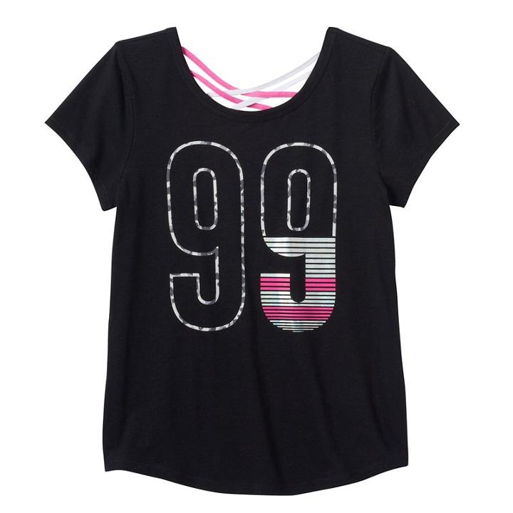 So, Girls Plus Size &reg; Criss Cross Back Active Graphic Tee, Girl's, Size: 18 1/2, Black