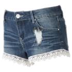 Juniors' Almost Famous Crochet Hem Shortie Jean Shorts, Girl's, Size: 9, Dark Blue
